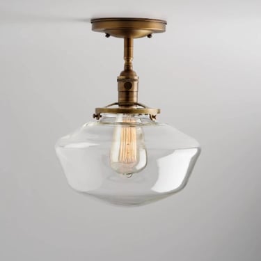 Clearance/ 2nds glass, 10" Clear Schoolhouse Glass Shade - Semi-Flush Mount Light Fixture - Handblown Glass - Made in the USA 
