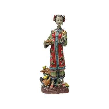 Chinese Oriental Porcelain Qing Style Dressing Chicken Lady Figure ws3643E 