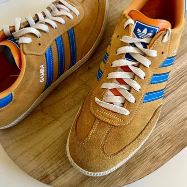 2009 Adidas Samba Orange & Blue Suede Genuine Leather Women's 10 Sneaker 