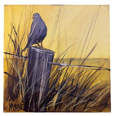 "Pigeon at Sunrise" Animal Acrylic Painting on Yellow Background by Ian McCaine