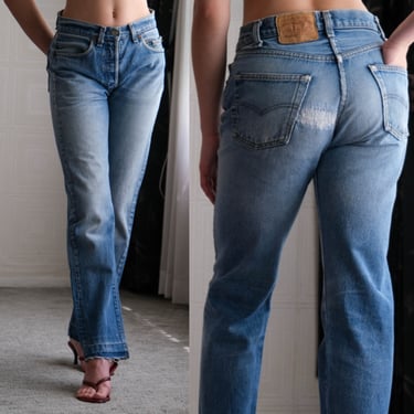 Vintage 80s LEVIS 501 Whiskered Medium Wash Distressed Mended High Waisted Jeans | Made in USA | Size 28x31 | 1980s LEVIS Unisex Denim 