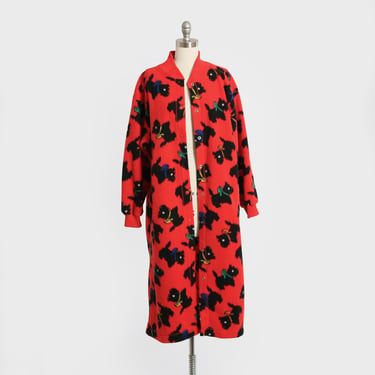 Vintage 90s Scottie dog fleece Christmas night gown Robe 