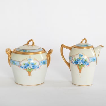 Antique vintage antique Bavaria Jul H Brauer hand painted floral creamer & sugar set 1910s 