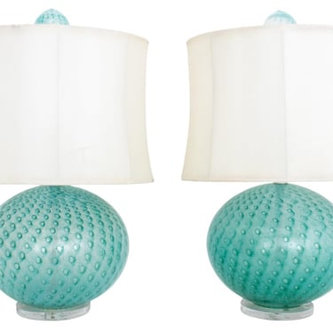 Venetian Murano Glass Table Lamps, Pair