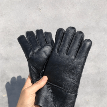 Leather shearling glove, black