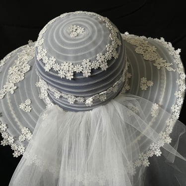 vintage lace wedding veil 1970s prairie boho wide brim white lacy hat 