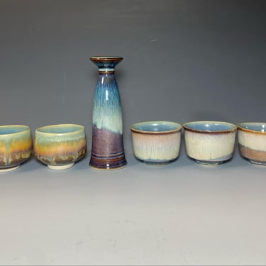 Set of Six ( 6 ) Vase and Cups Studio Pottery artist Bill Campbell 