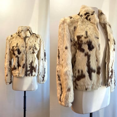 Vintage 70s Fur Coat / Rabbit Fur BOMBER Jacket / Collarless + Pockets + Zip Front / Dino Ricco 