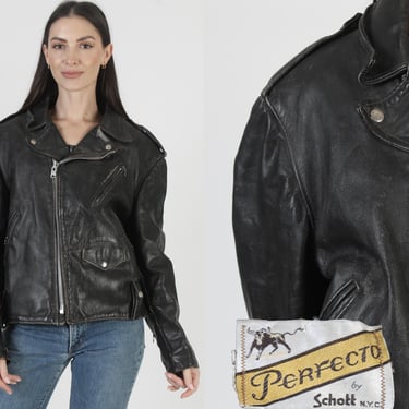 Schott Perfecto Black Leather Motorcycle Jacket Size 44 