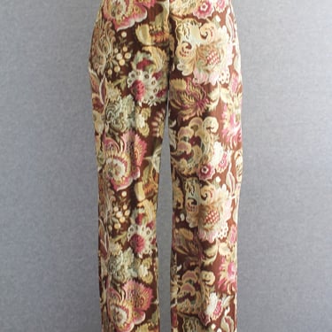 1980-90s - Town and Country - Straight Leg Pants - Cotton - Jeans - Cottage Core - Brown Floral Print - HARoLDS - Marked size 6 