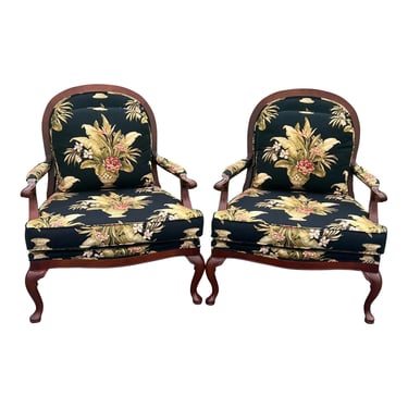 Craftsmaster Upholstered Lattice Back French Bergere Chairs - a Pair 