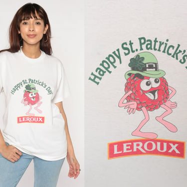 Vintage Leroux Shirt 90s Liquor T-Shirt Saint Patricks Day Graphic Tee French Brandy Alcohol White Single Stitch 1990s Screen Stars Large L 