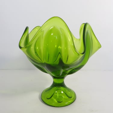 Vintage Viking Glass Epic Green Glass Handkerchief Vase - Viking 6 Petal Swung Footed Compote Bowl 
