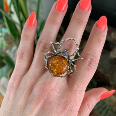 Spider Ring in Amber and Sterling