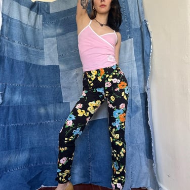 1990's Moschino Jeans / High Waisted Floral Novelty Denim / Black Jeans with Flowers / High Waist Jeans 