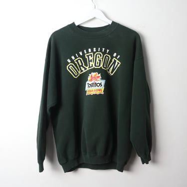 vintage 90s y2k UNIVERSITY of OREGON football FIESTA bowl green faded boxy slouchy college sweatshirt -- size X.L. 