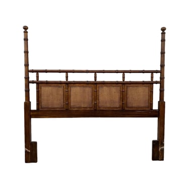 Queen Post Headboard by American of Martinsville - Vintage Faux Bamboo & Rattan Wood Hollywood Regency Coastal Palm Beach Bedroom Furniture 