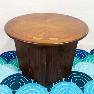 Vintage 1960s Lane Side Table Acclaim Series 900-36 Walnut End Andre Bus Mid-Century Modern Storage Cabinet Round Circle Living Room 