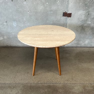 Vintage Round Dining Table with Italian Travertine Top