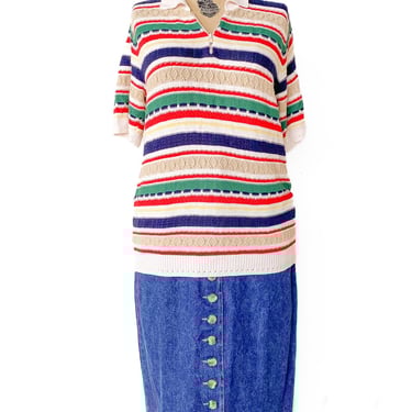 1980s Knit Striped Quarter-Zip Sweater, sz. XL-2XL