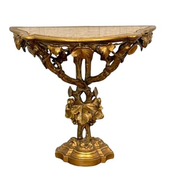 Antique Italian Rococo Carved Giltwood Sculptural Console Table with Marble Top, 19th Century 