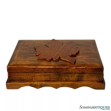 Vintage Traditional Farmhouse Walnut Maple Leaf Storage Box
