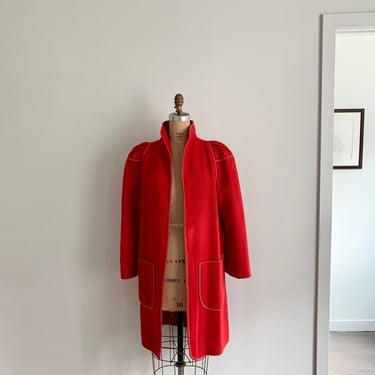Mrs H Winter red wool coat with signature marrowed seams and finishing-Size S/M 