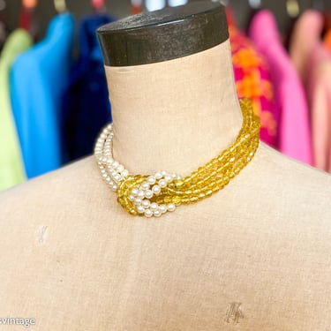 1950s Gold Crystal Necklace | 50s Crystal & Pearl Choker 