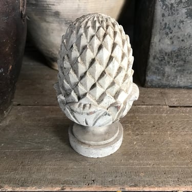 French Wood Finial, Hand Turned, Painted, Pineapple Pinecone Acorn Curtain Rod End Post, Beautiful Detail, Architectural, Chateau Decor 