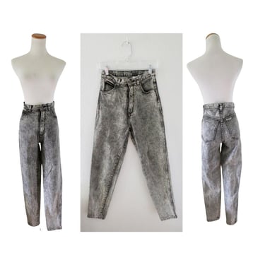 Vintage Gray Denim Jeans - Acid Wash Jeans - Slim Fit Straight Leg - High Waisted - Size XS / Small 