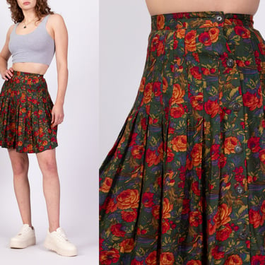 90s Gap Floral Mini Skirt - Extra Small, 24" | Vintage Pleated High Waisted Flowy Skater Miniskirt 