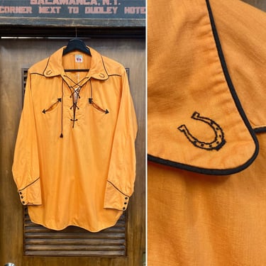 Vintage 1930’s “Miller” Orange Cotton Western Cowboy Rodeo Lace-Up Pullover Rockabilly Shirt, 30’s Western Wear, Vintage Clothing 