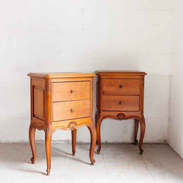 pair of vintage french louis xv style walnut carved nightstands