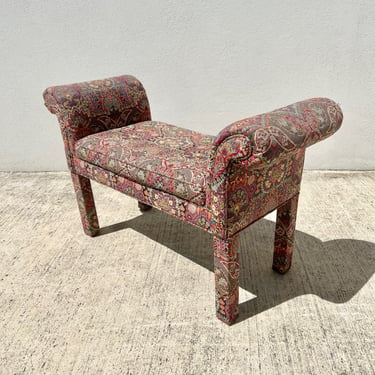 Floral Patterned Scroll Arm Bench