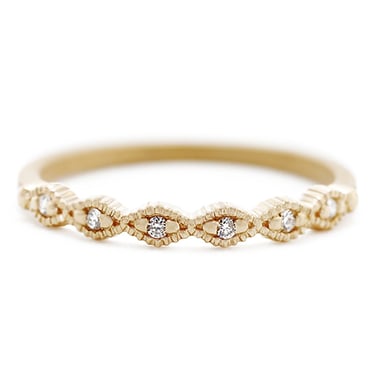 Ribbed Triangle Thin Topper Band - 18k Yellow Gold + Diamonds (.06 ctw)