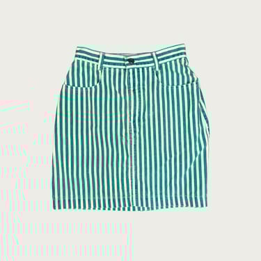 (24") 90s Green Pinstripe Denim Mini Skirt