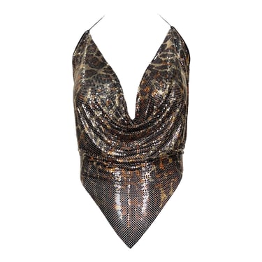 Ferrara Vintage Leopard Print Enamel Metal Mesh Handkerchief Halter, New/Old  DBS