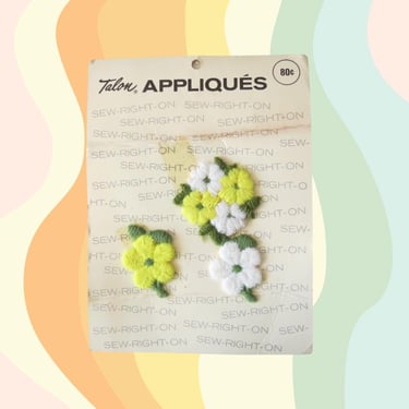 Vintage Floral Patches - Yellow Flower Patch Set - Sew On Applique Emblem - Boho Hippie - 1970s Patches 