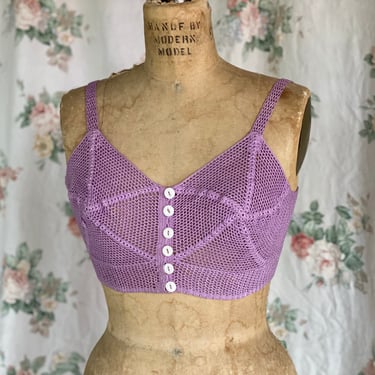 1930's Crop Top / Knit Bra /Crochet Thirties Forties Knit Top / Ethereal Open Knit Summer Shirt / Thirties Stunner 