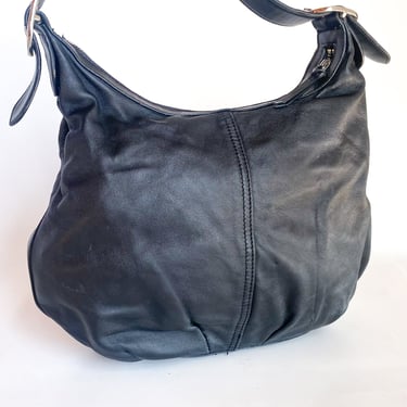 Y2K Slouchy Black Leather Shoulder Bag