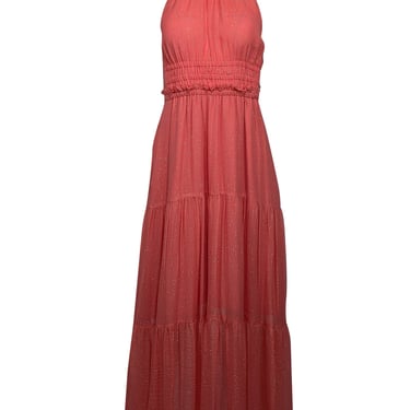 A.L.C. - Coral w/ Metallic Gold Striped Silk Maxi Dress Sz 4