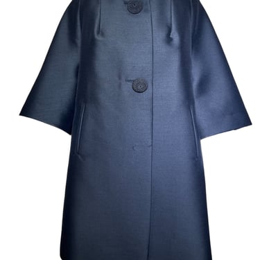 Schiaparelli 1950's Deep Blue Silk Satin Swing Coat