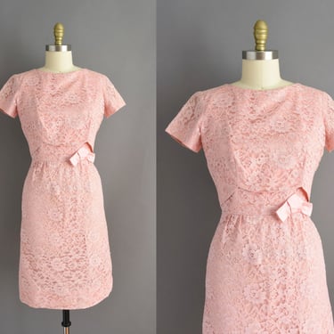 vintage 1950s Dress  | Gorgeous pink lace wiggle dress  | Small Medium 