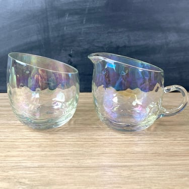 Opalescent drapery glass cream and sugar set - 1960s vintage 