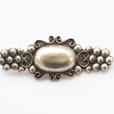 1950s Taxco silver oblong brooch with large domed center 