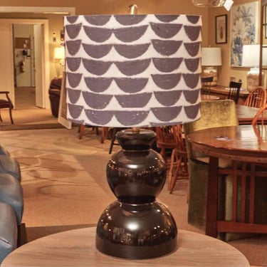 Wedge Gloss Black Table Lamp with Geometric Patterned Shade