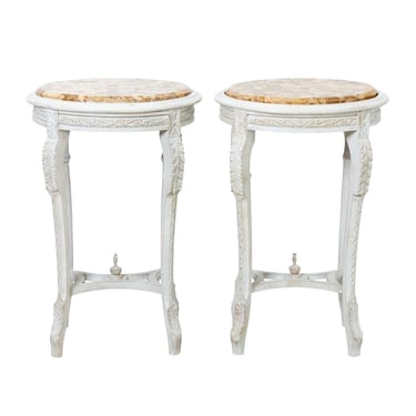 Pair of Painted Oval Marble Top Stands