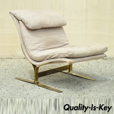 Mid Century Modern Milo Baughman Style Brass Cantilever Slipper Lounge Chair