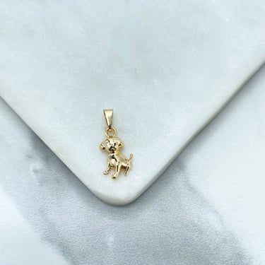 18k Gold Filled Puffed Little Cutie Dog, Seated 3D Puppy Pendant Charm, Pet Lovers Jewelry, Wholesale Jewelry Making Supplies