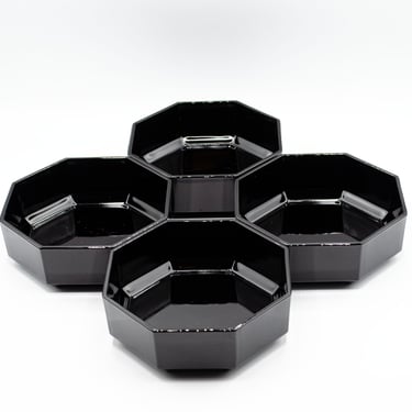 Vintage Black Glass Geometric Bowl | Sold Individually 